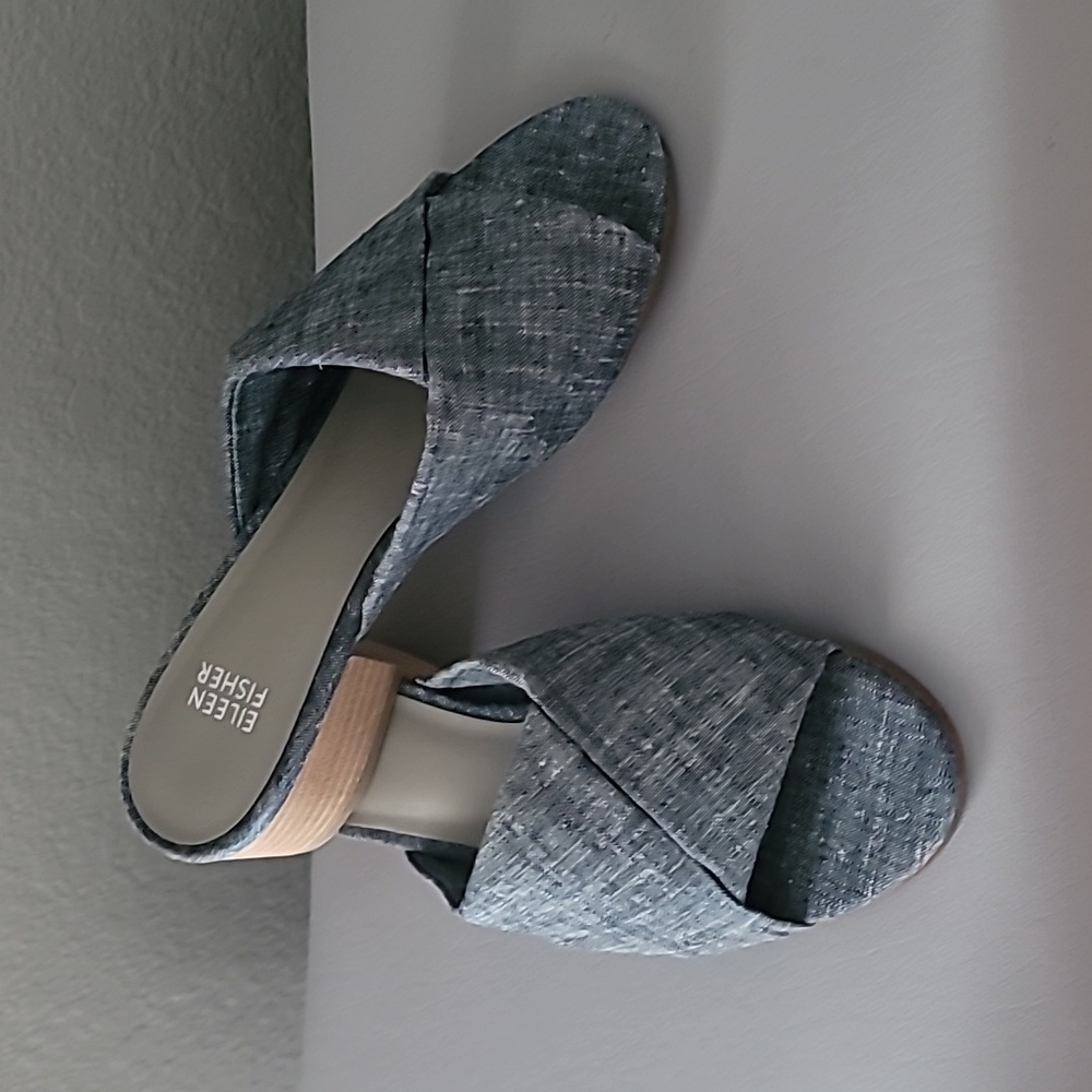 Eileen Fisher Gray Crisscross Open-Toe Mules